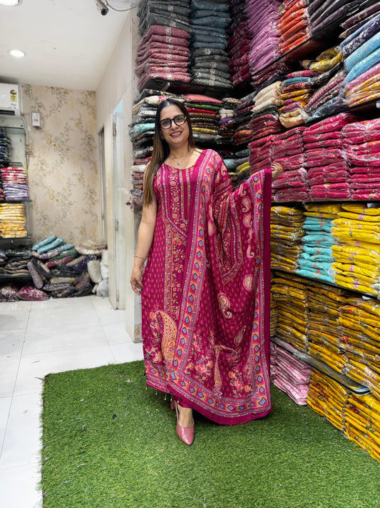 Pure Crep Dark Rani Pink 3pc Set