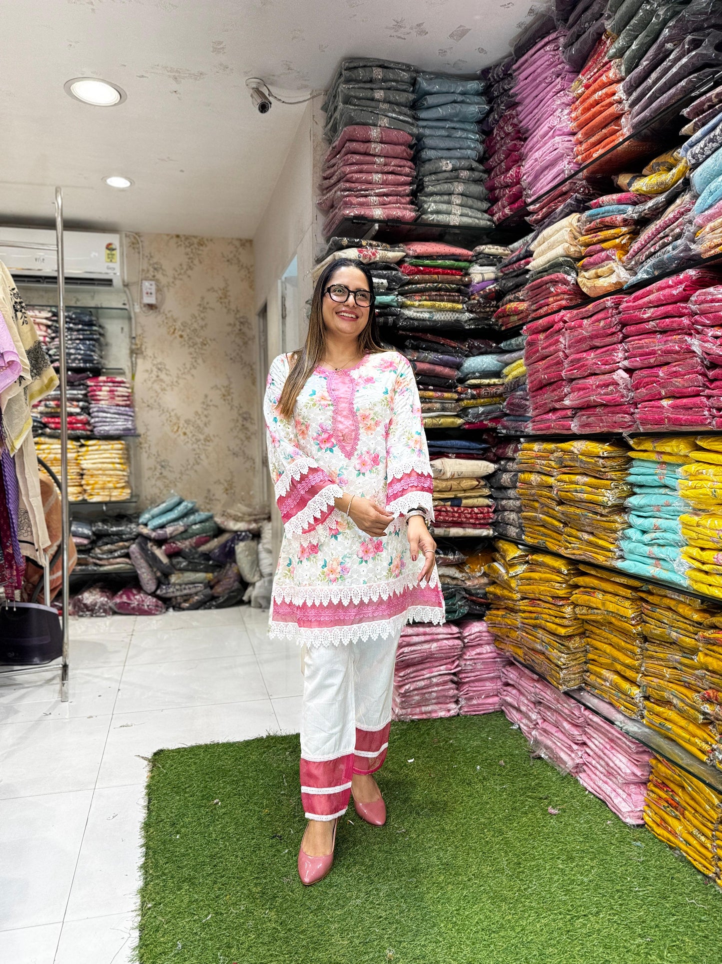 Pure Cotton Pink And Off White 2pc Set