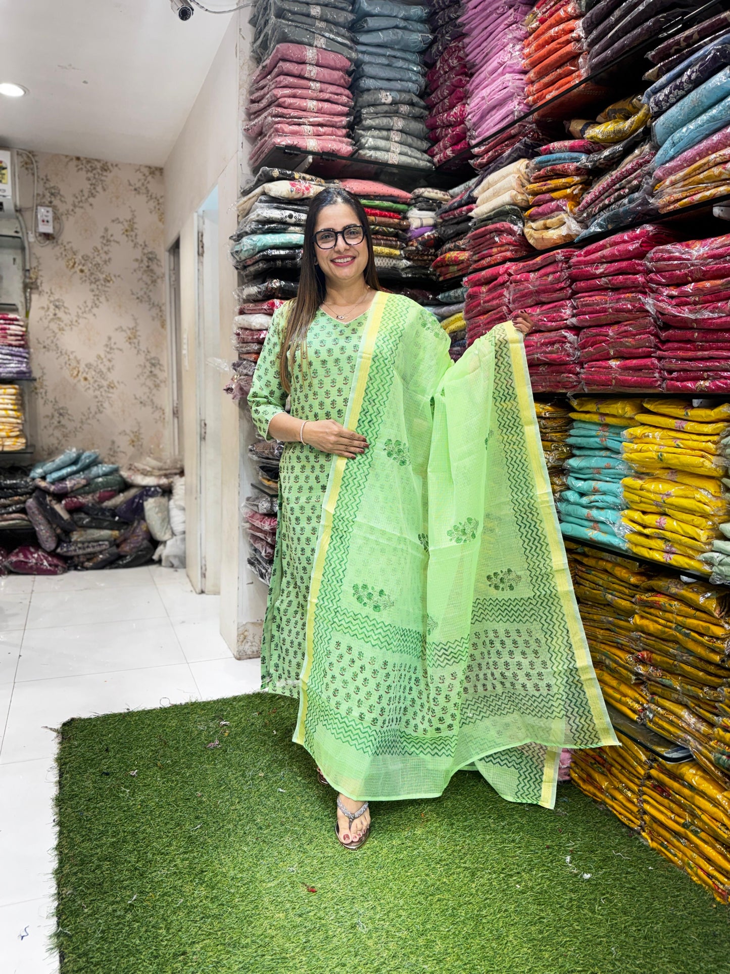 Pure Kota Doria Green 3pc Set