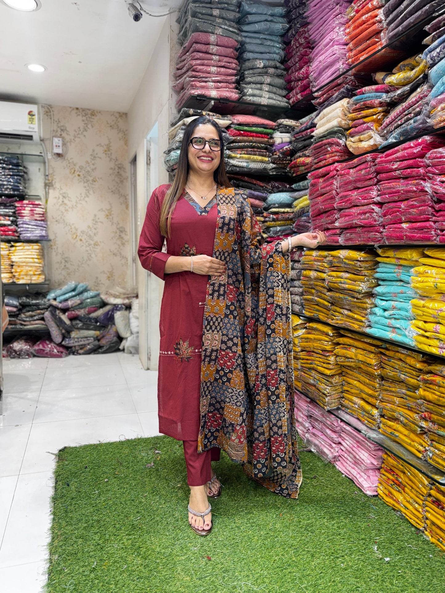 Pure Cotton Maroon 3pc Set