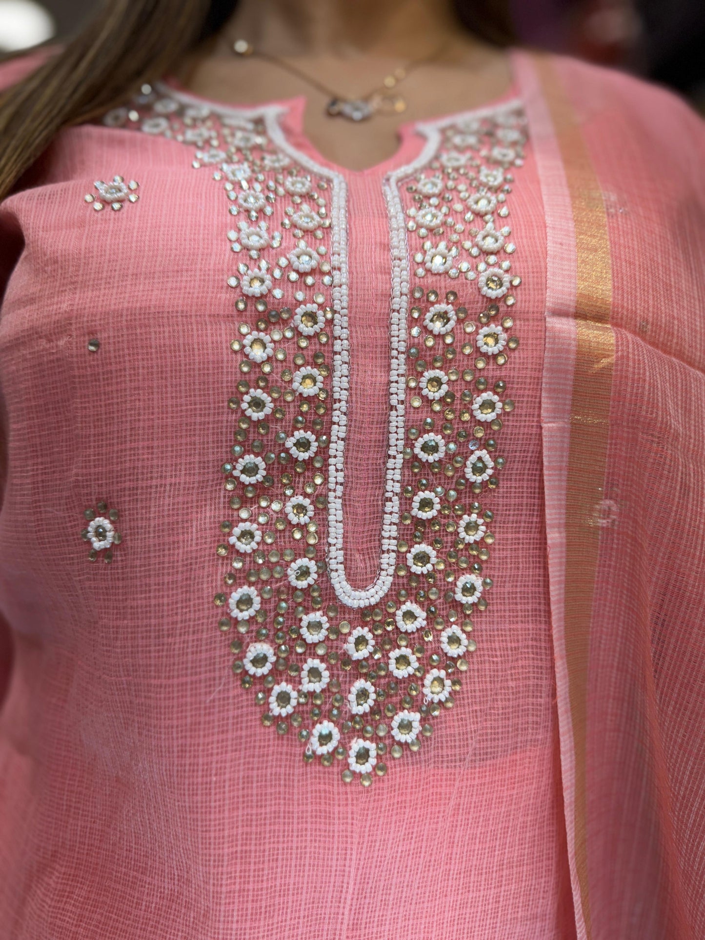 Pure Kota Doria Peach Pink 3pc Set