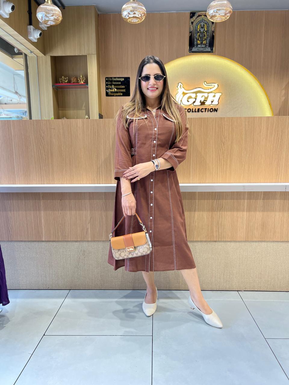 Pure Linen Cotton Brown Midi