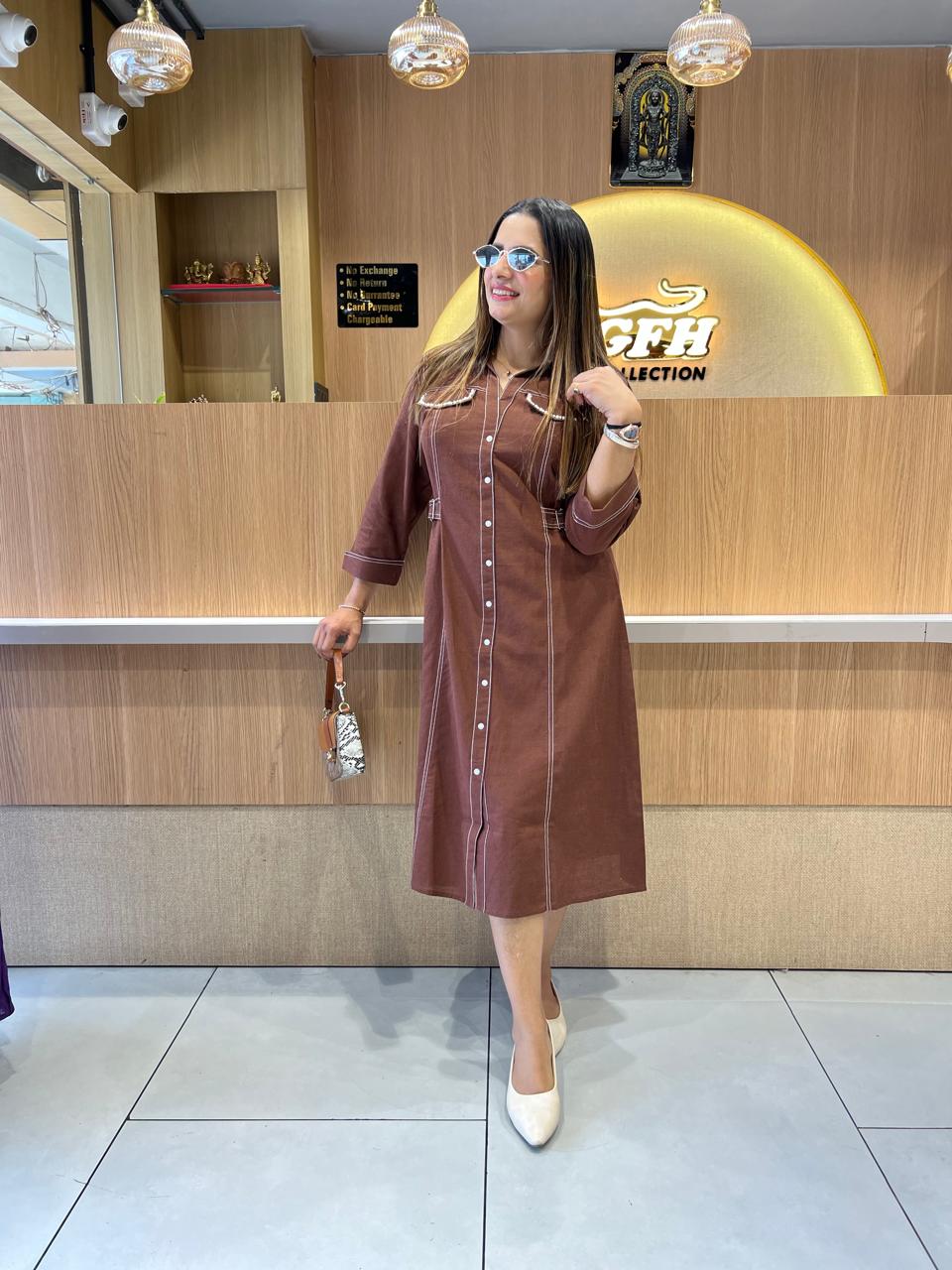 Pure Linen Cotton Brown Midi