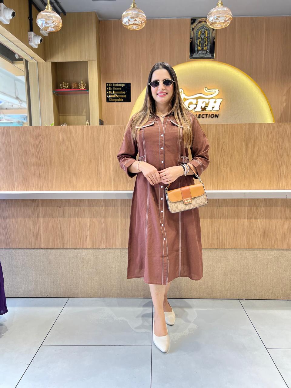 Pure Linen Cotton Brown Midi