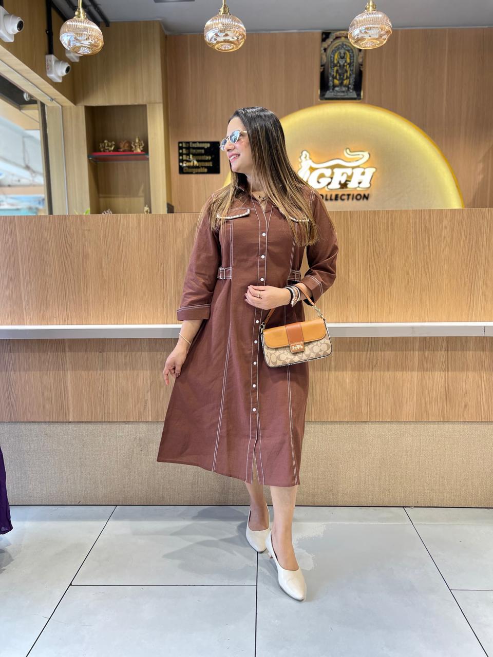 Pure Linen Cotton Brown Midi