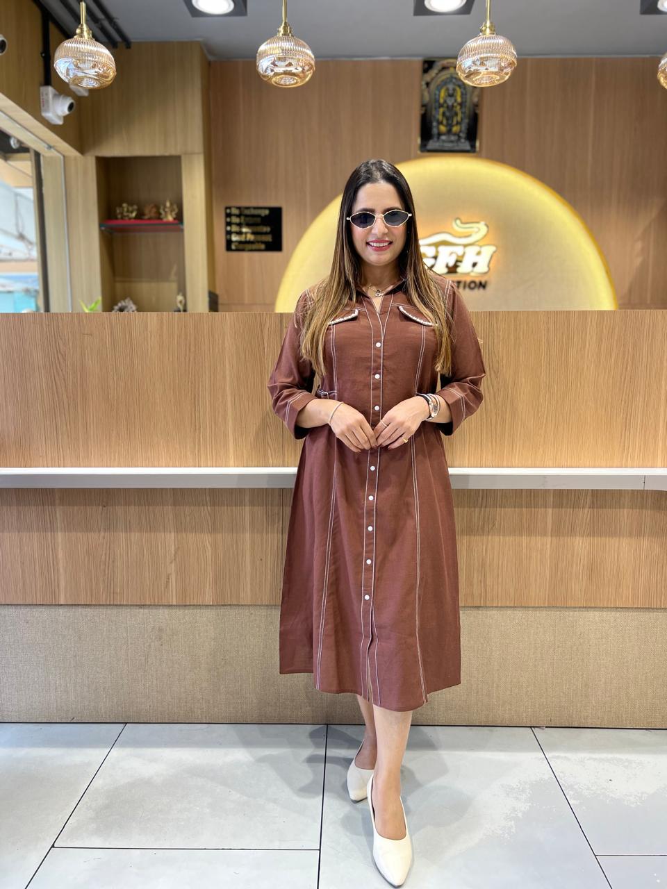 Pure Linen Cotton Brown Midi