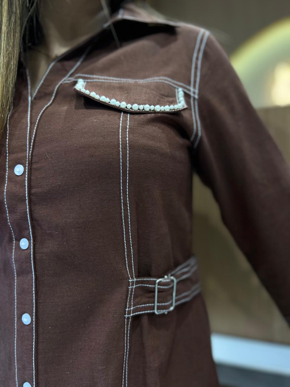 Pure Linen Cotton Brown Midi