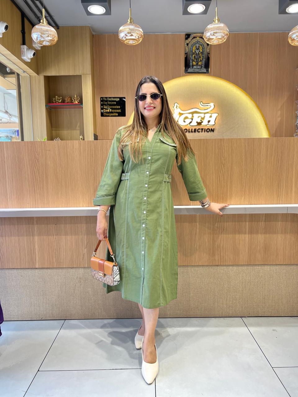 Pure Linen Cotton Green Midi