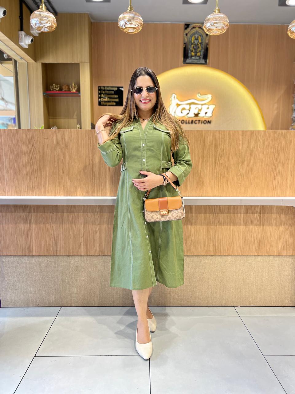 Pure Linen Cotton Green Midi