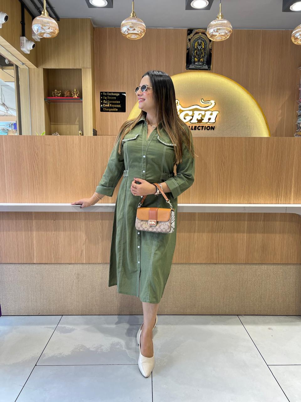 Pure Linen Cotton Green Midi