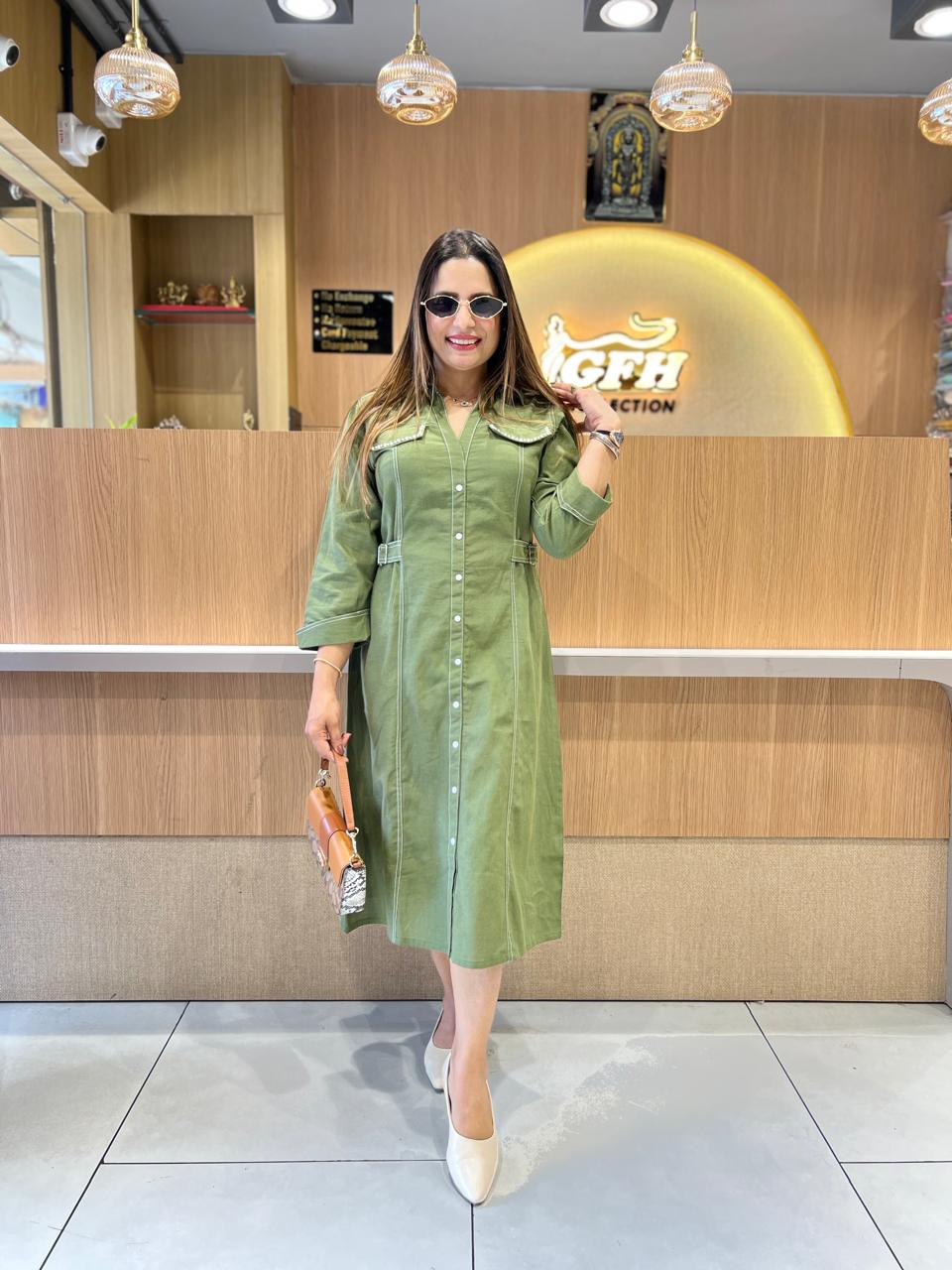 Pure Linen Cotton Green Midi