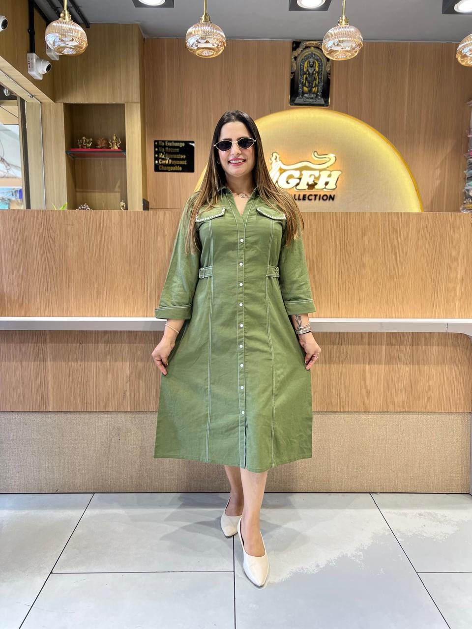 Pure Linen Cotton Green Midi
