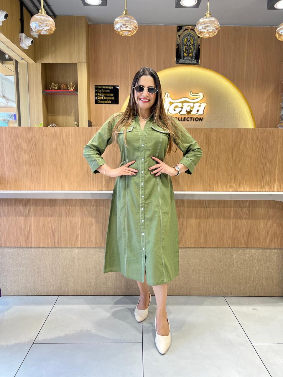 Pure Linen Cotton Green Midi