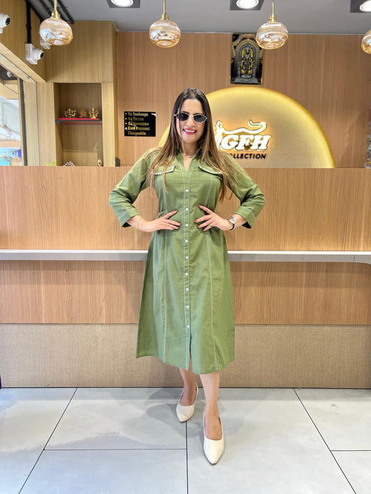 Pure Linen Cotton Green Midi