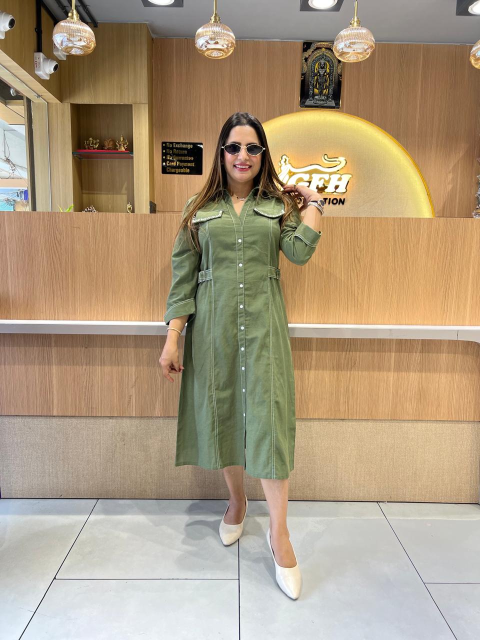 Pure Linen Cotton Green Midi