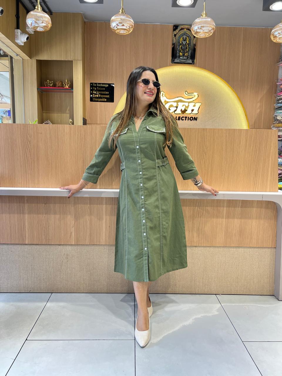 Pure Linen Cotton Green Midi
