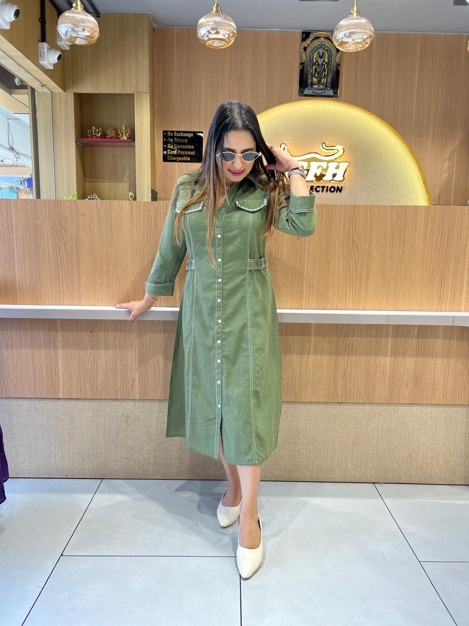 Pure Linen Cotton Green Midi