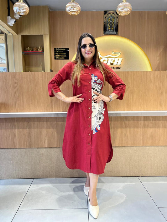 Pure Cotton Maroon Midi