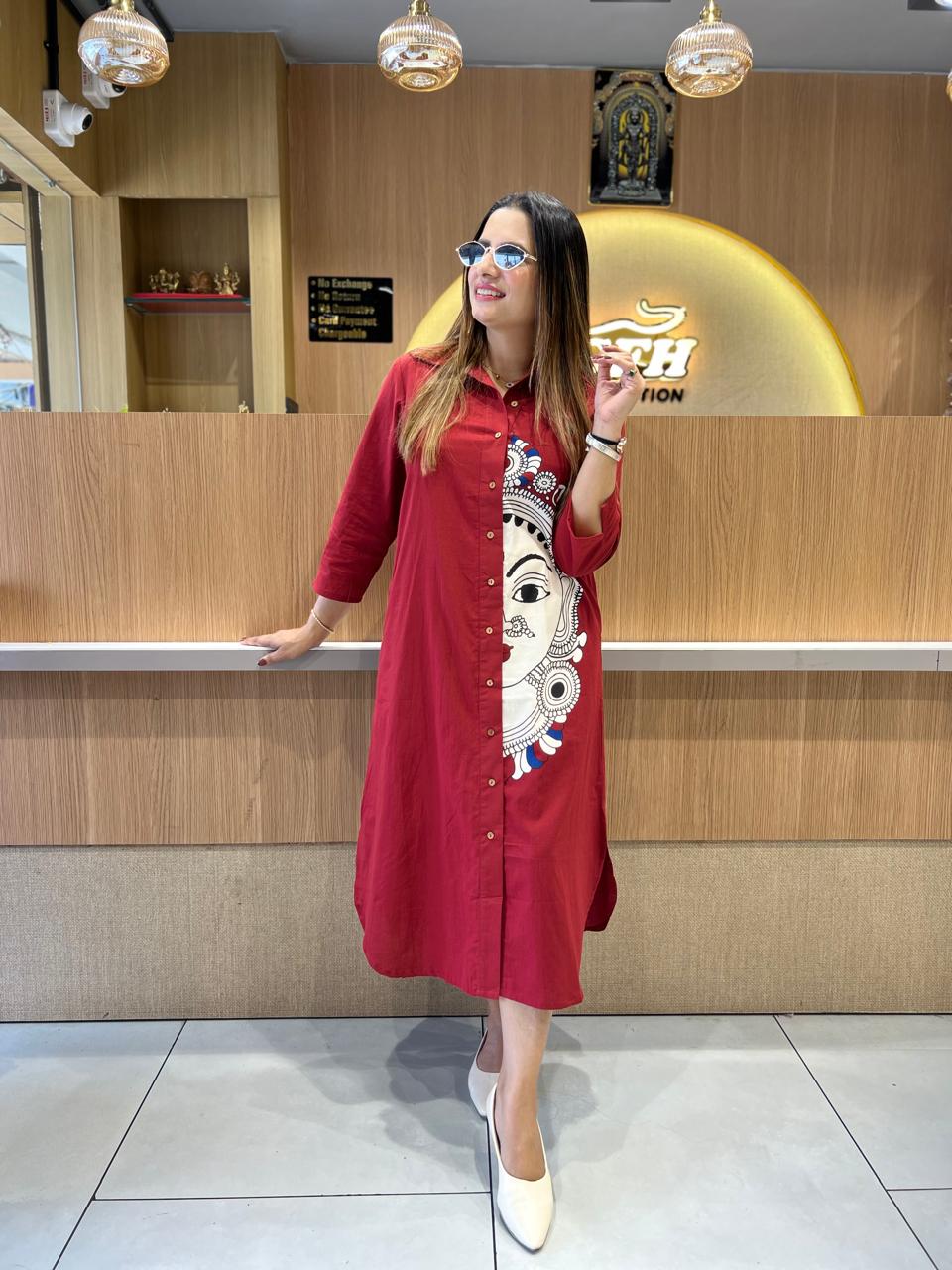 Pure Cotton Maroon Midi