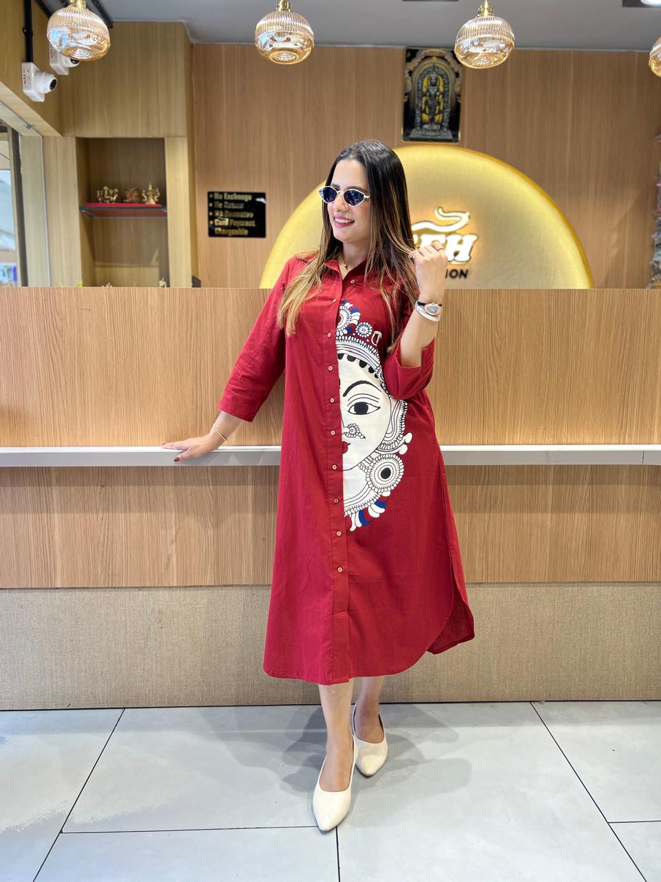 Pure Cotton Maroon Midi