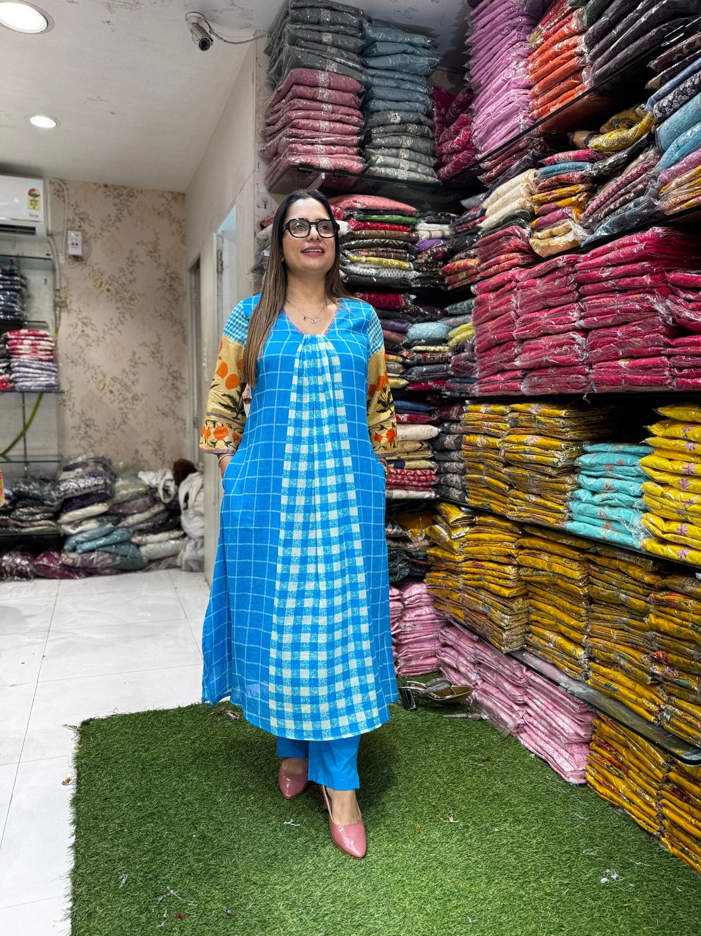 Pure Mull Cotton Firozi Blue 2pc Set