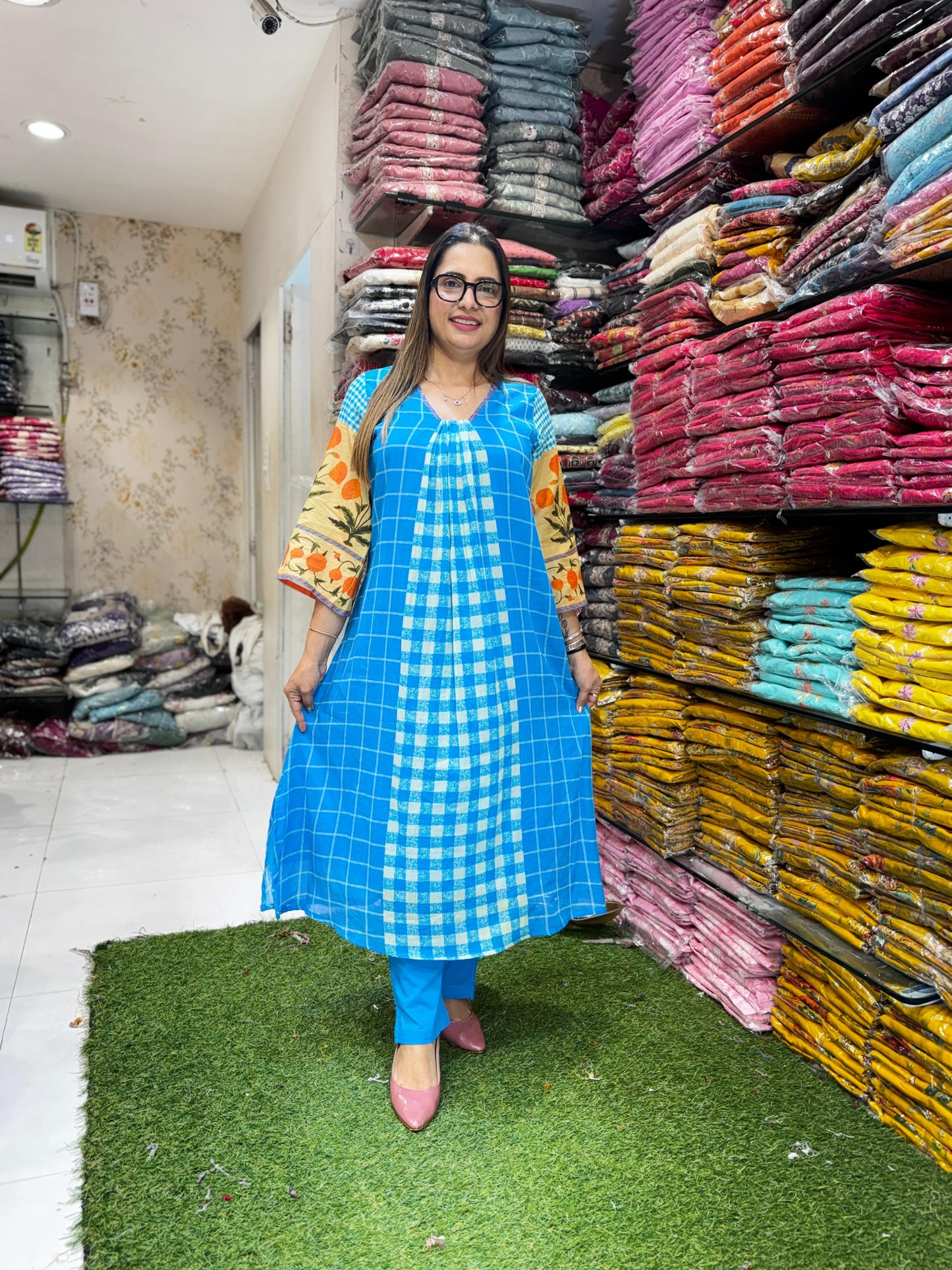 Pure Mull Cotton Firozi Blue 2pc Set