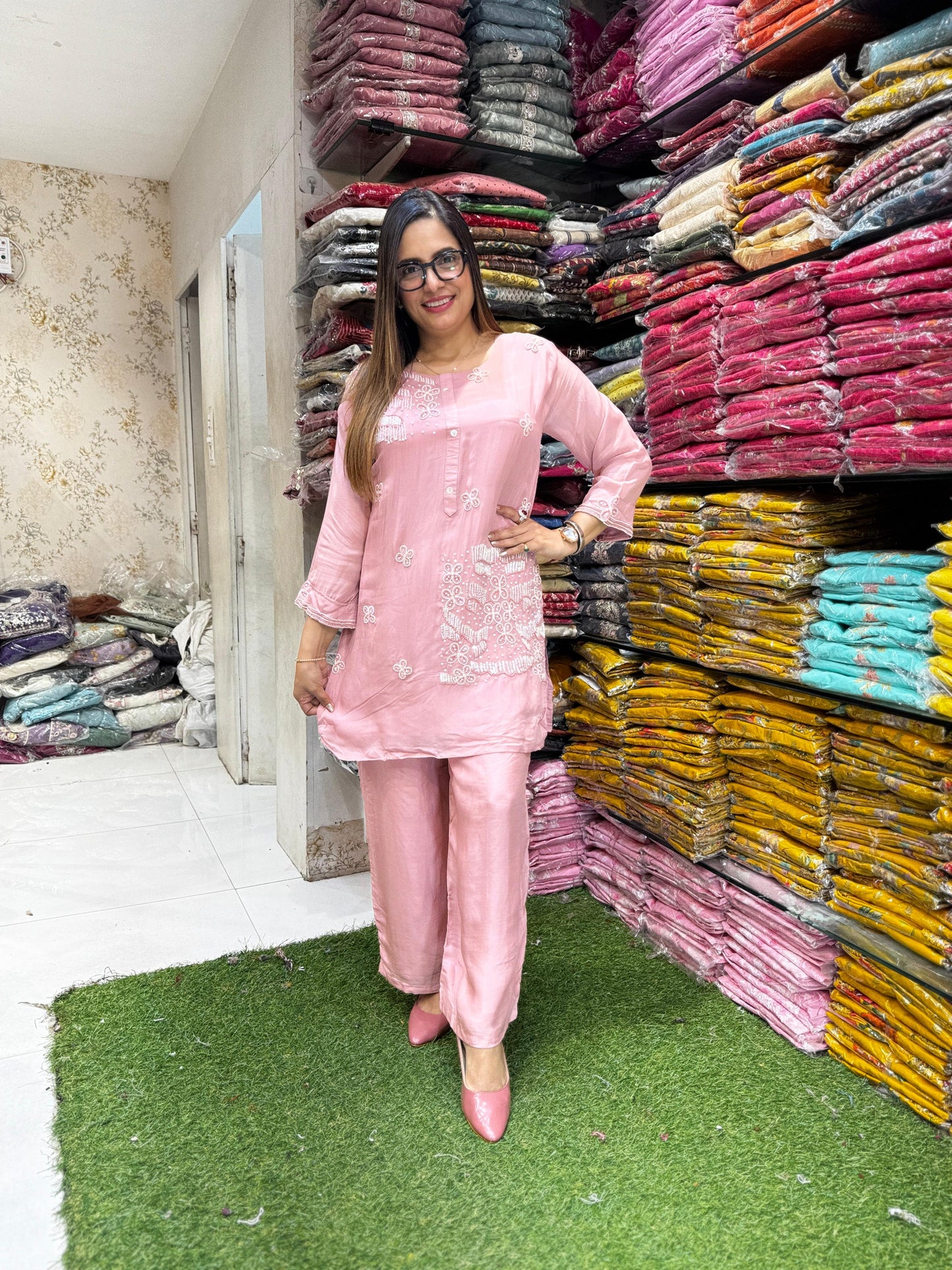 Pure Viscoce Organza Pink 2pc Set