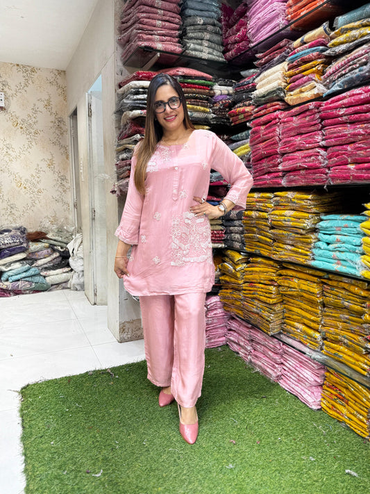 Pure Viscoce Organza Pink 2pc Set
