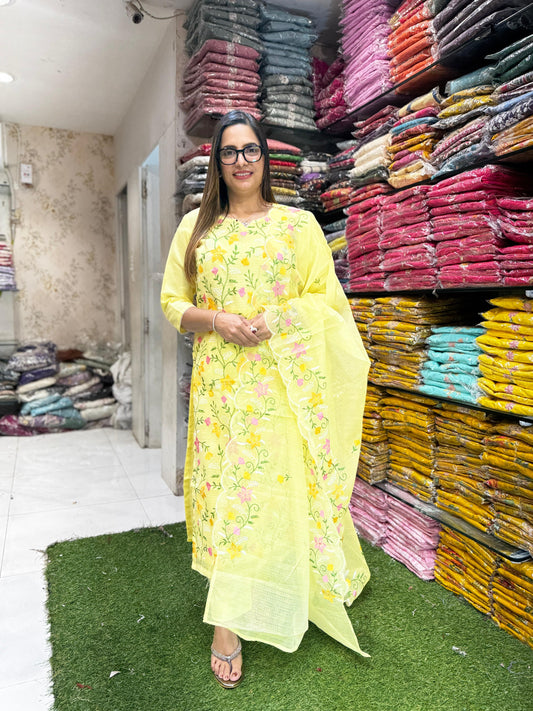 Pure Kota Doria Yellow 3pc Set