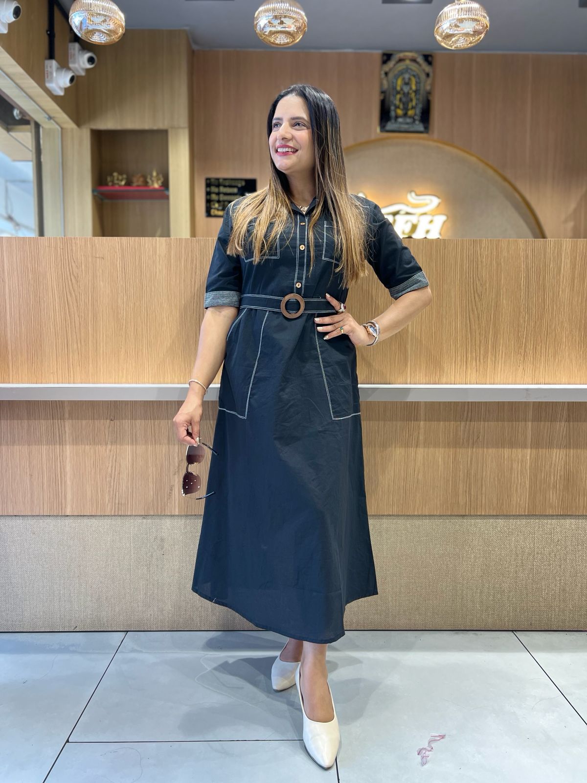 Pure Cotton Black Midi