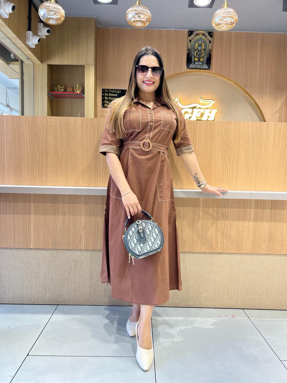 Pure Cotton Brown Midi