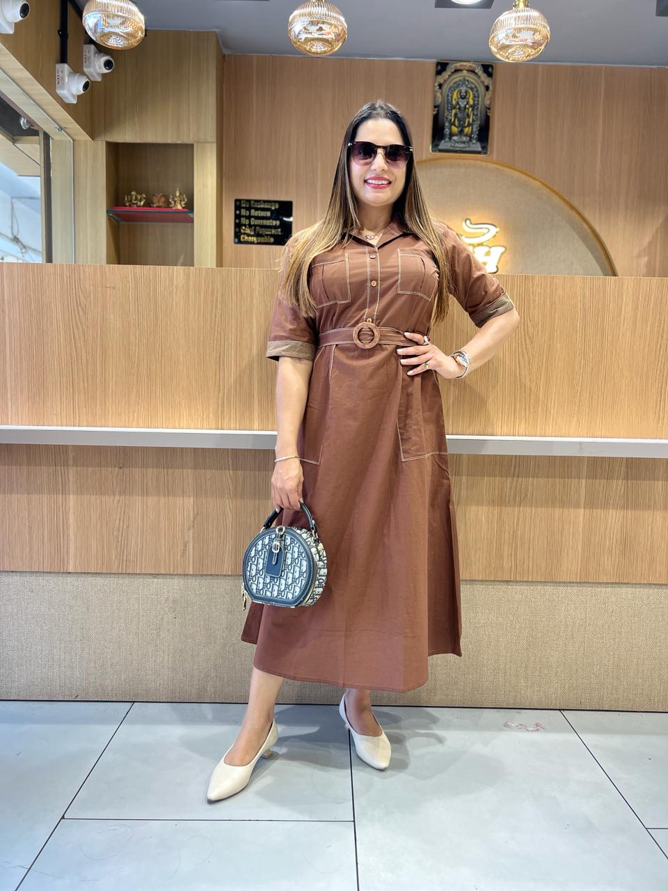 Pure Cotton Brown Midi