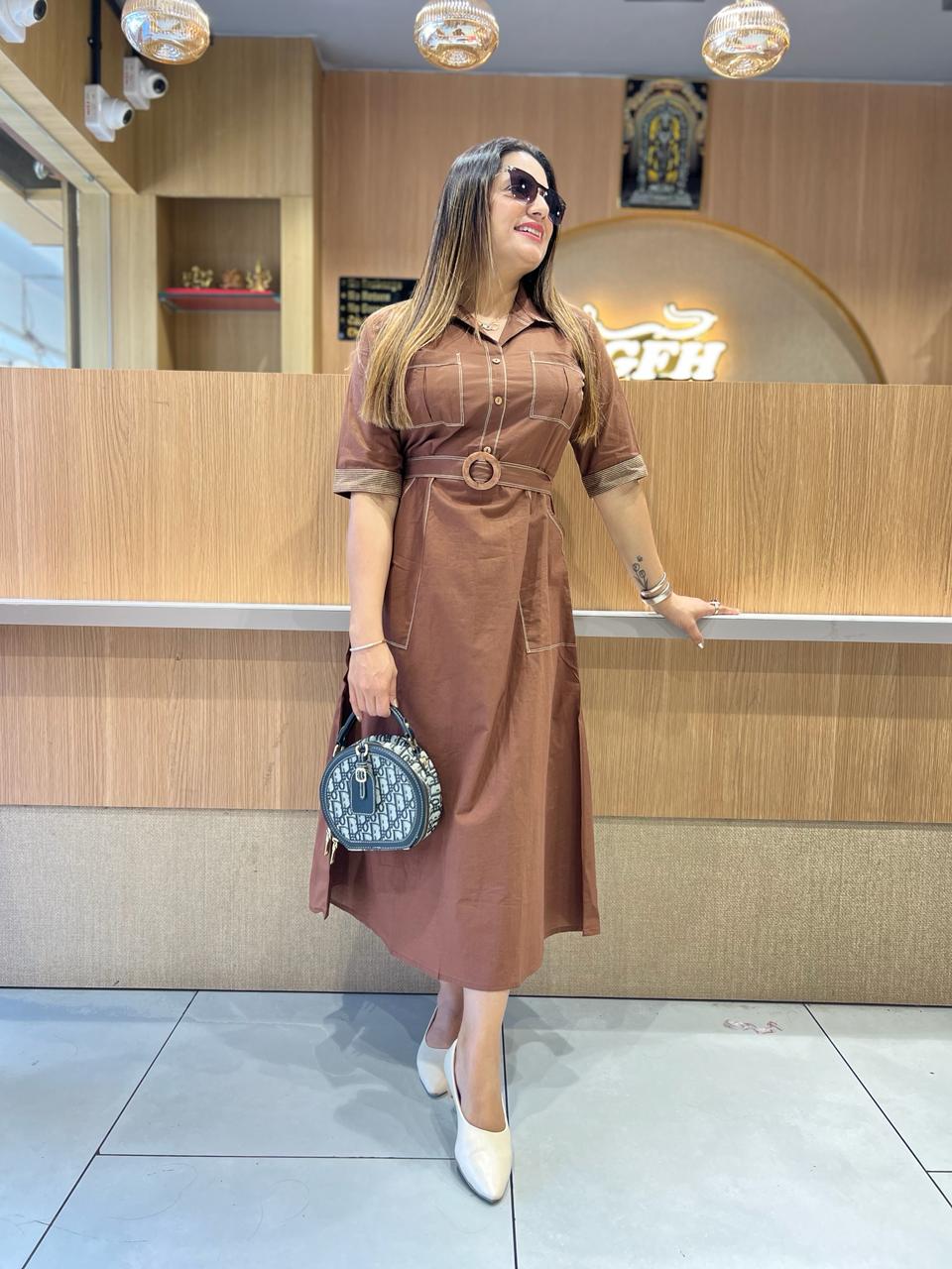 Pure Cotton Brown Midi