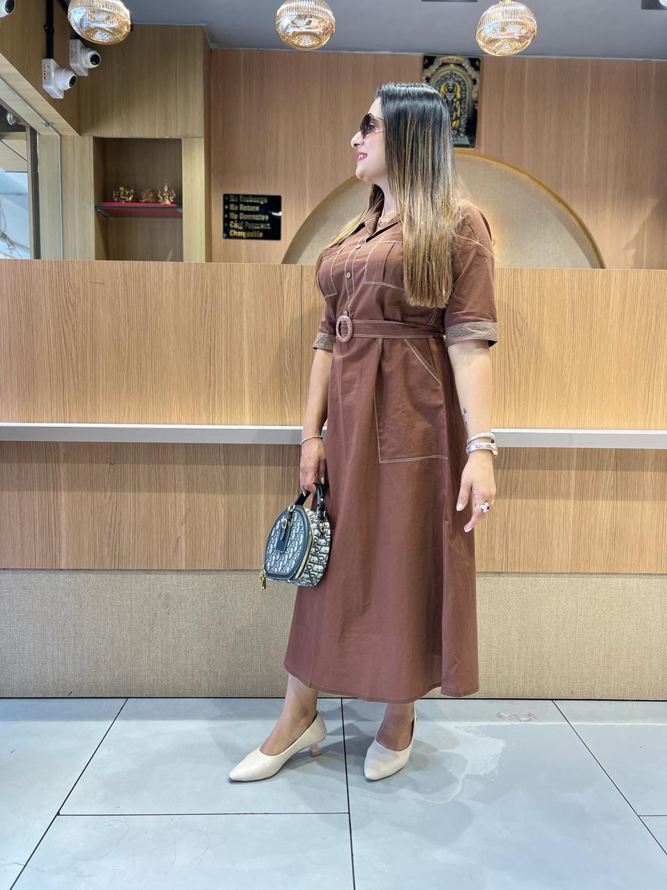 Pure Cotton Brown Midi