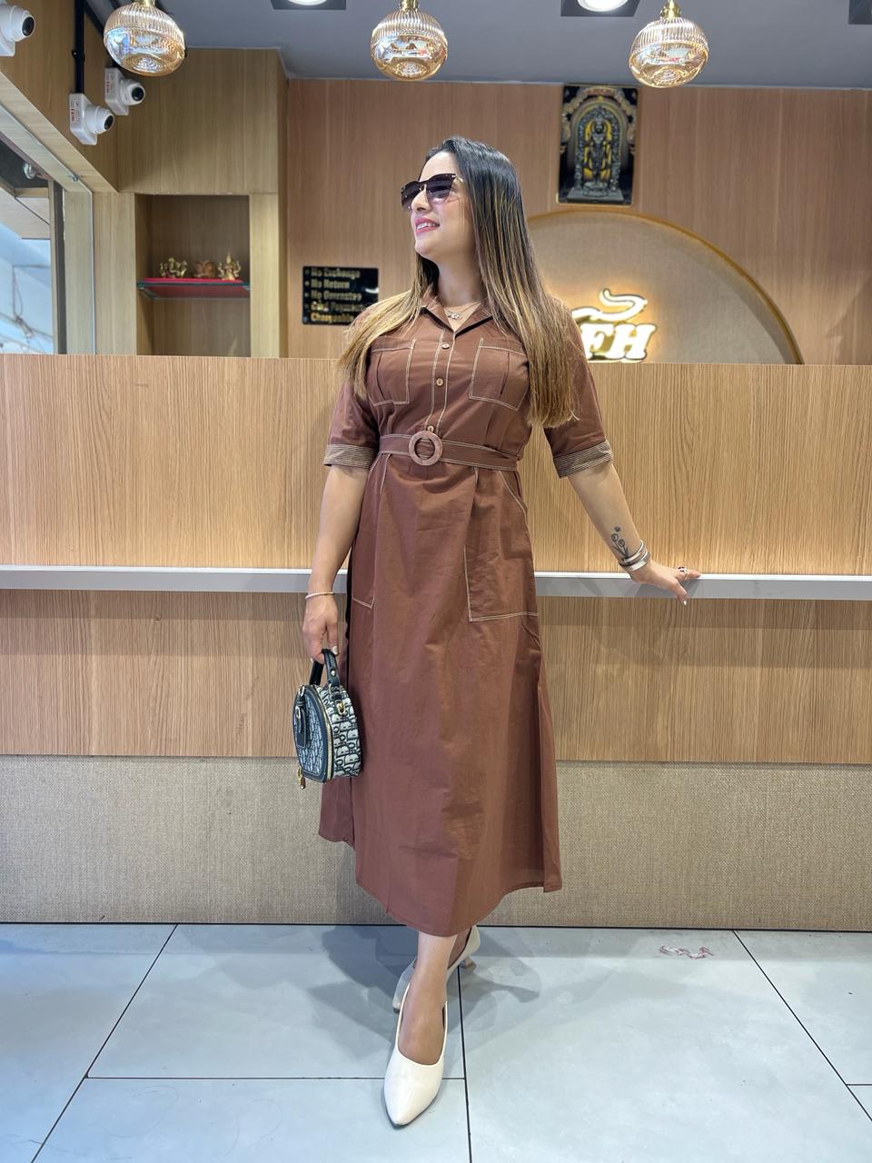 Pure Cotton Brown Midi