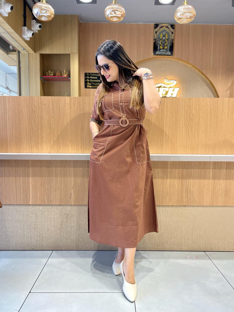 Pure Cotton Brown Midi