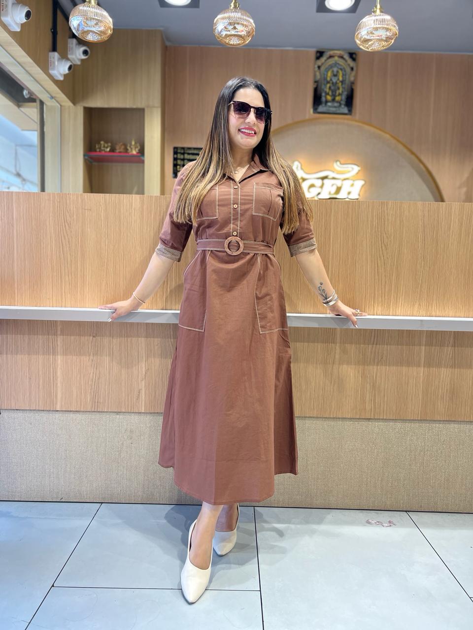 Pure Cotton Brown Midi