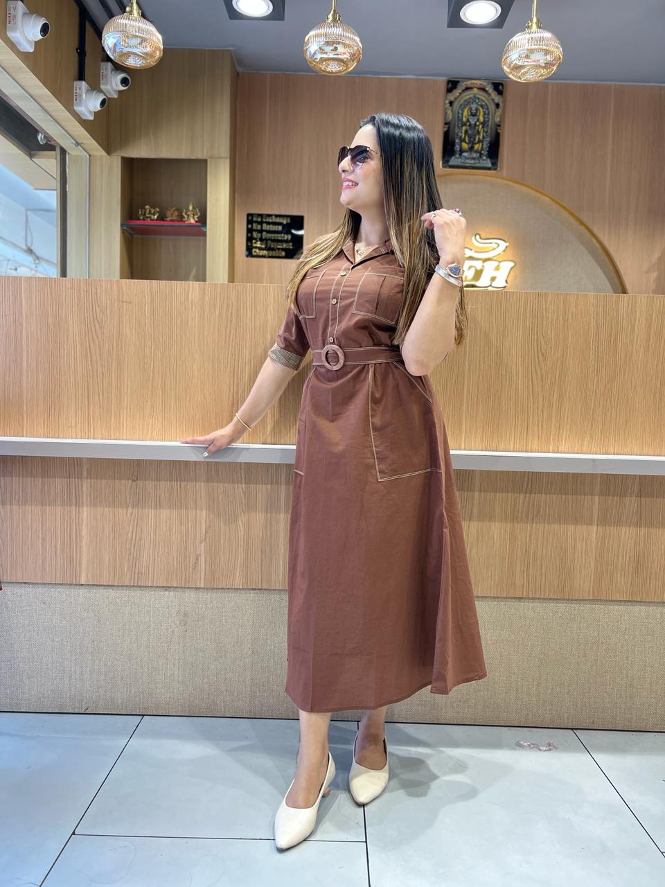Pure Cotton Brown Midi