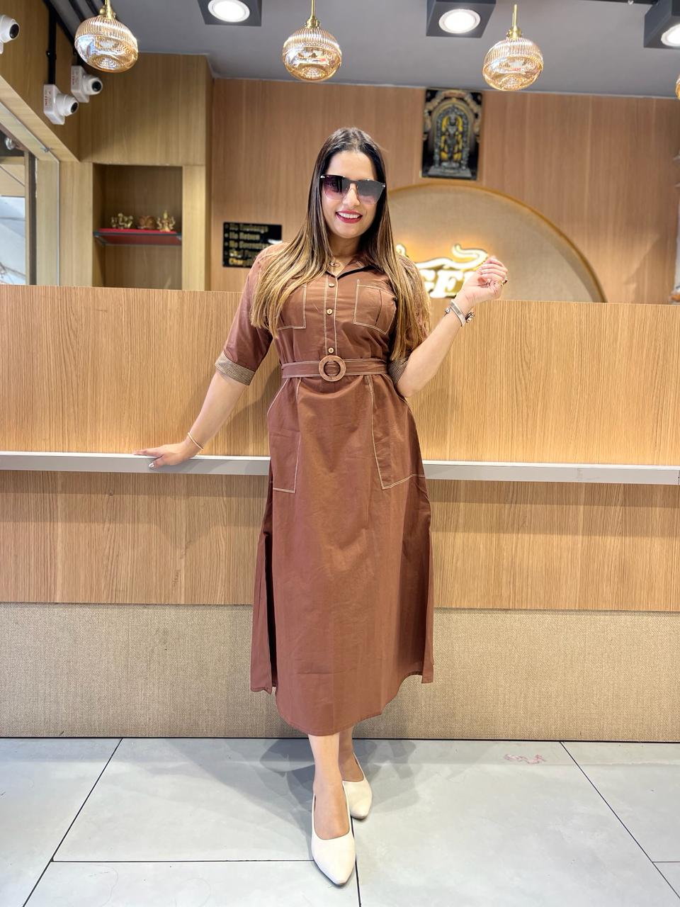 Pure Cotton Brown Midi