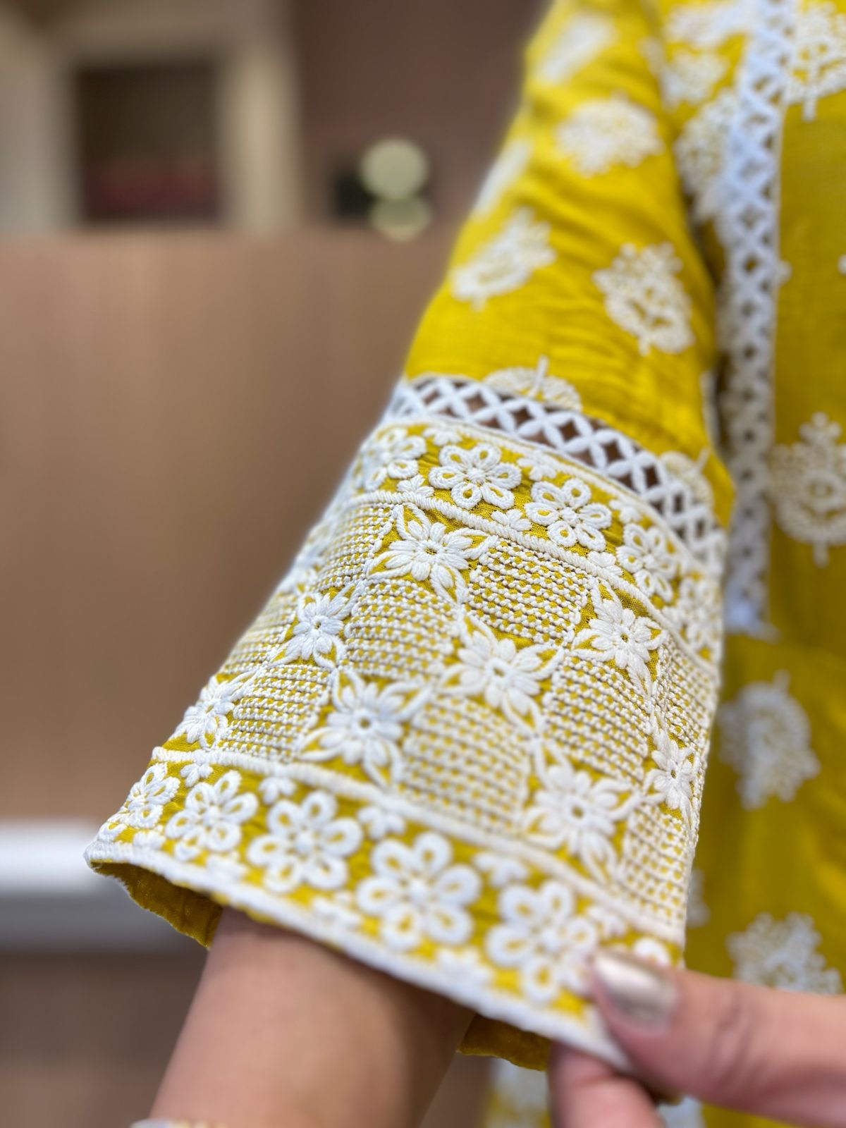 Pure Mull Cotton Mustard Yellow Shoulder Anarkali 3pc Set