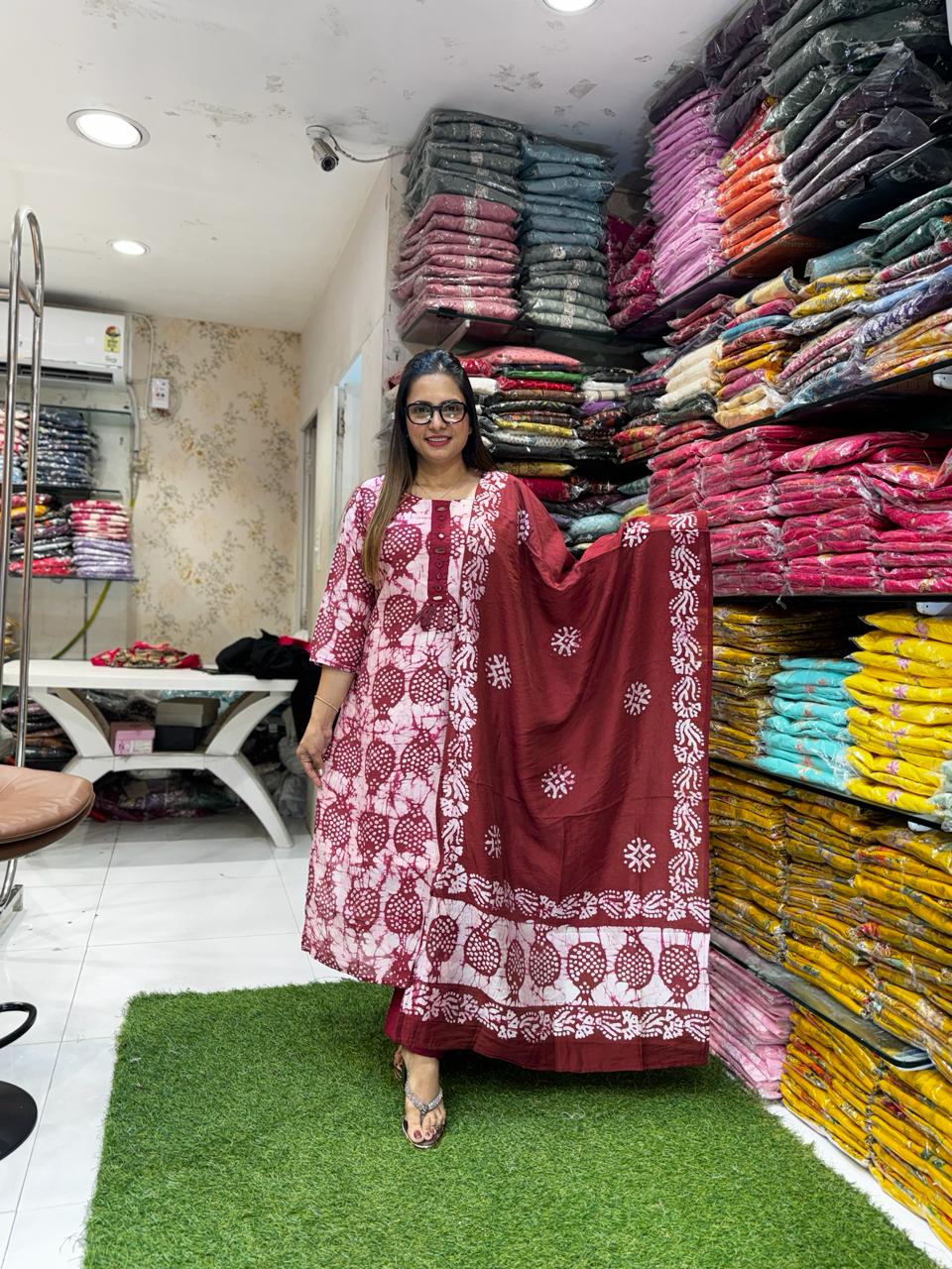 Pure Cotton Silk Dark Maroon 3pc Set