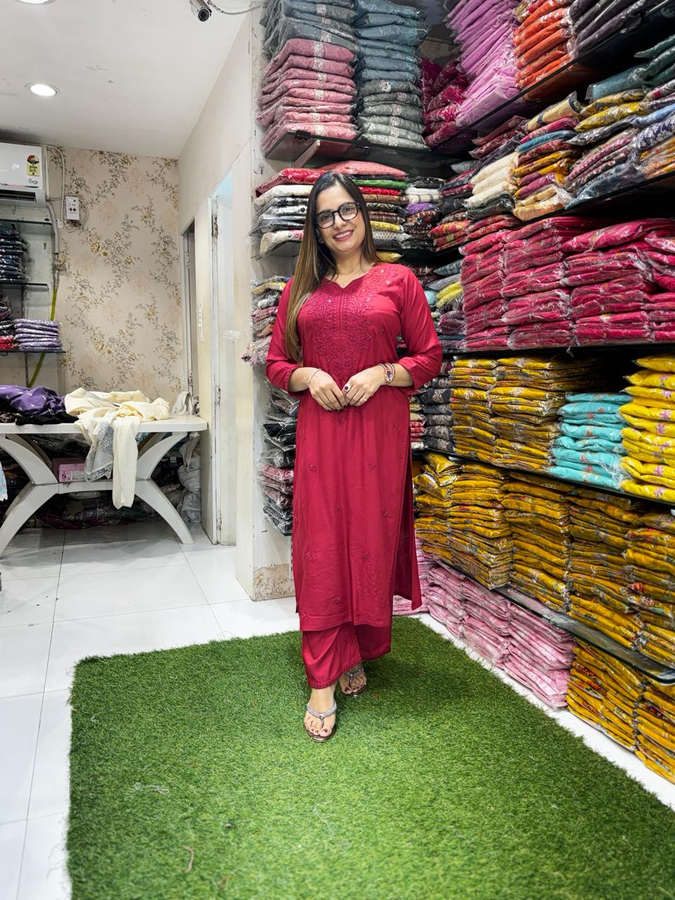 Pure German Rayon Maroon 2pc Set