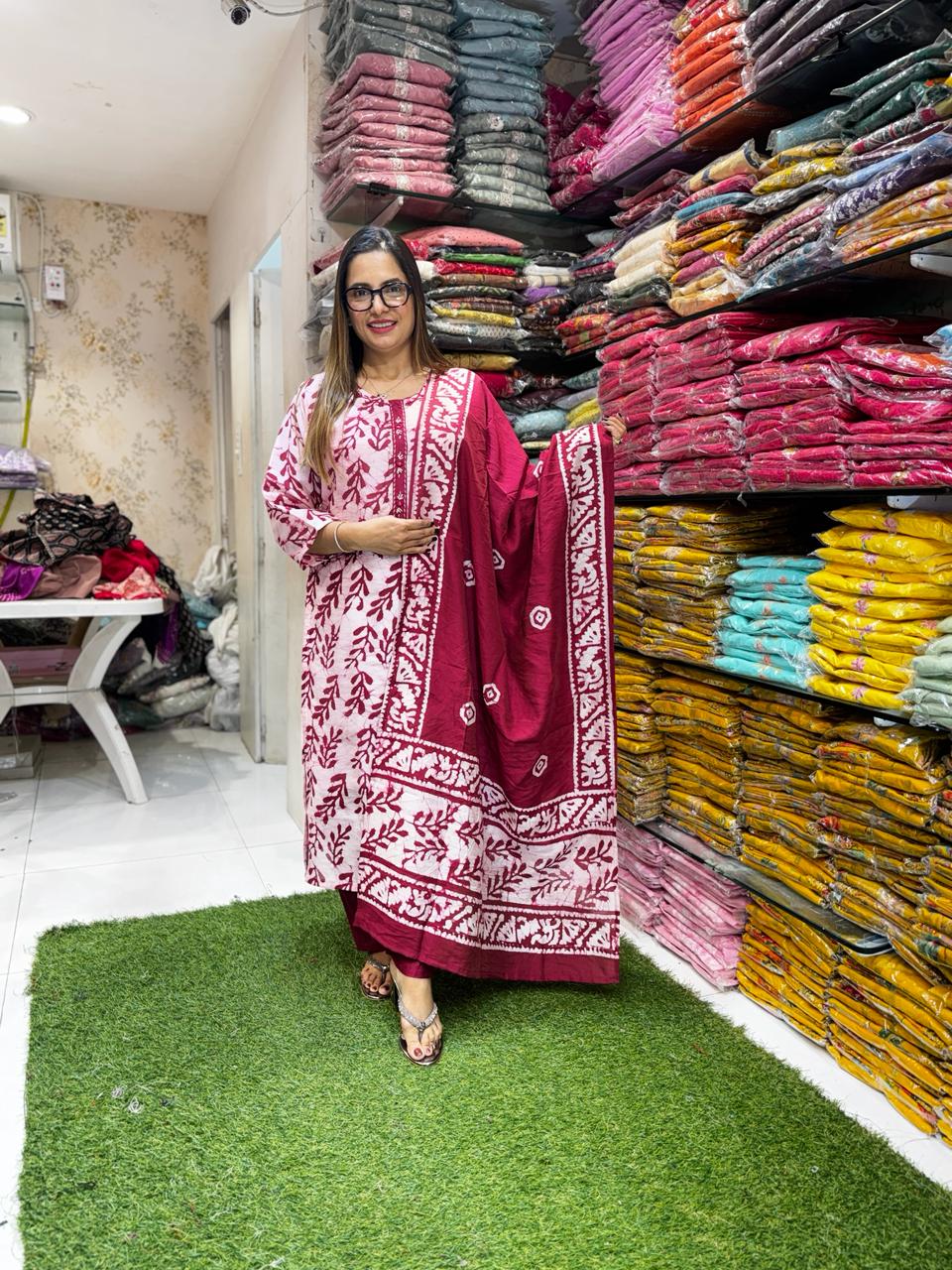 Pure Cotton Silk Dark Maroon 3pc Set