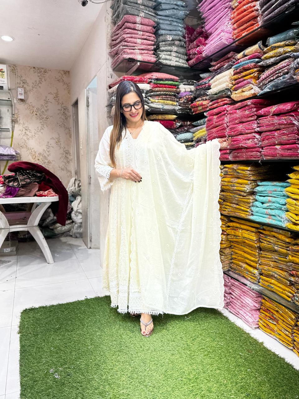 Pure Mull Cotton Off White 3pc Set