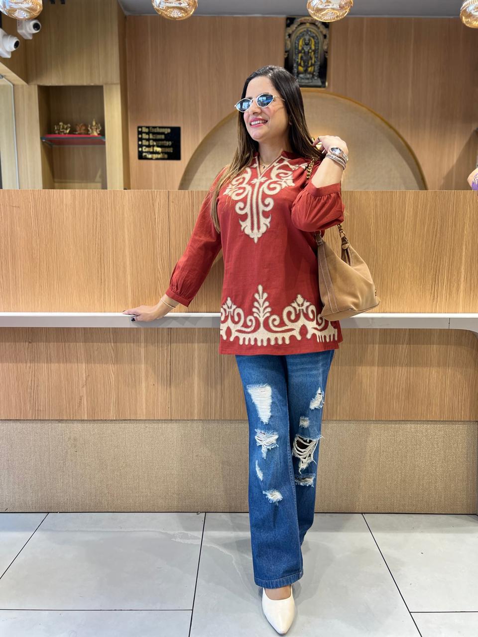 Pure Linen Cotton Rust Orange Short Top