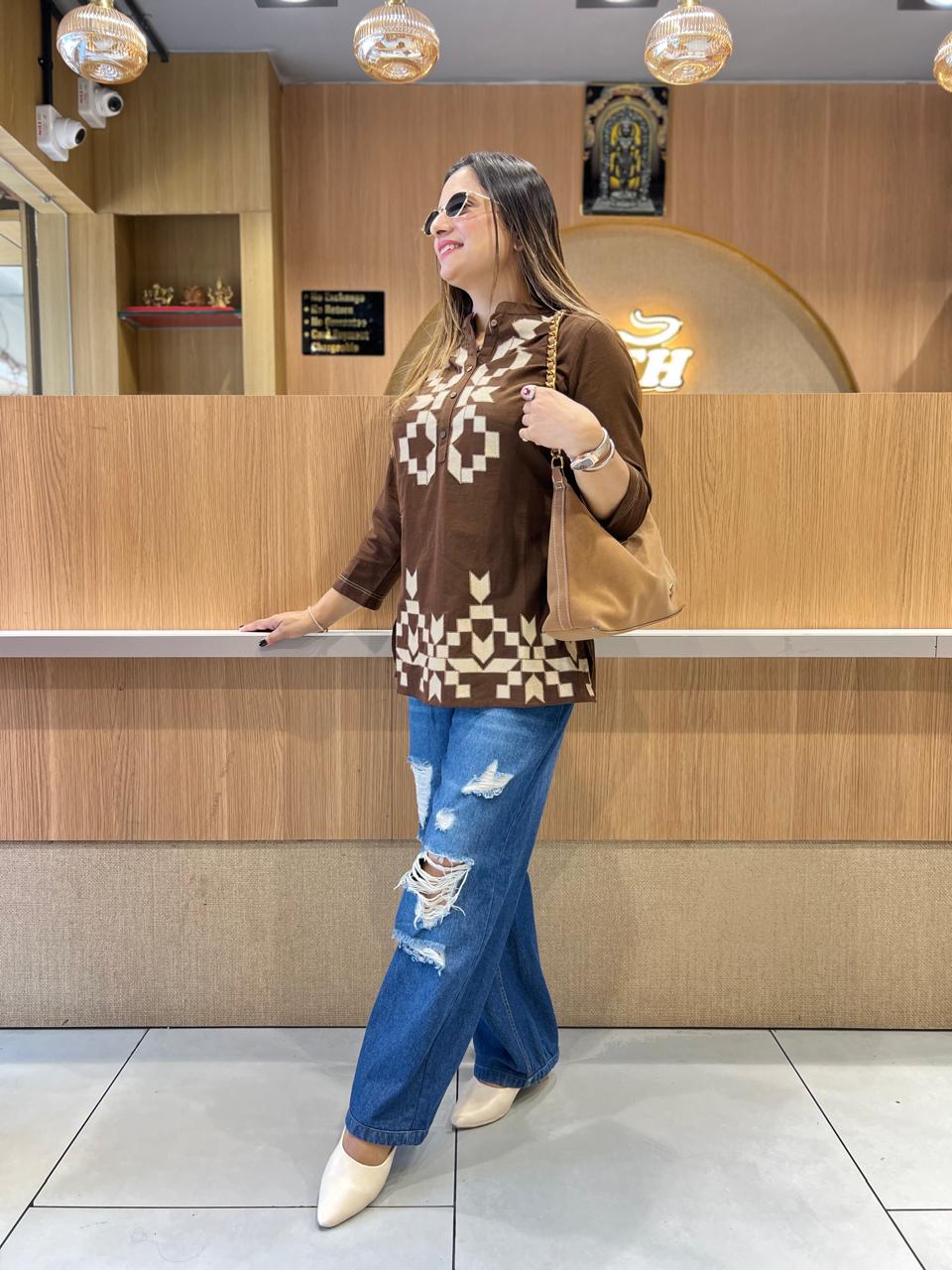 Pure Linen Cotton Brown Short Top