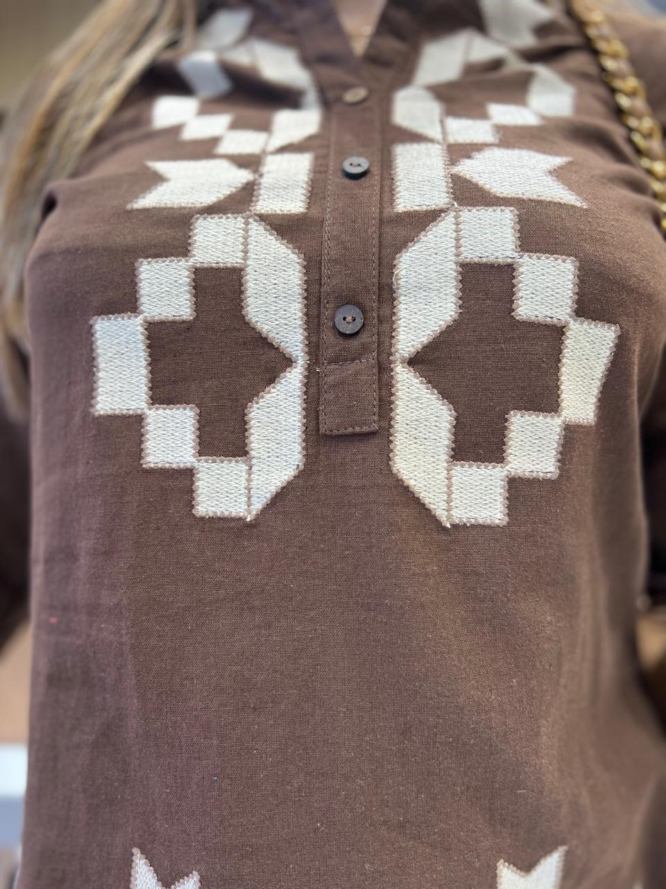Pure Linen Cotton Brown Short Top