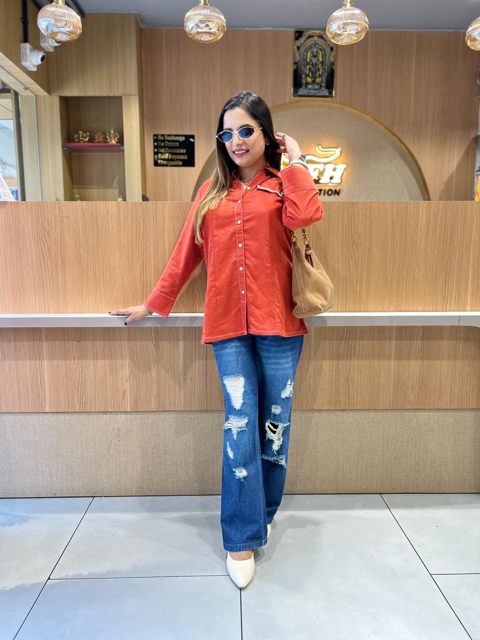 Pure Linen Cotton Orange Short Top