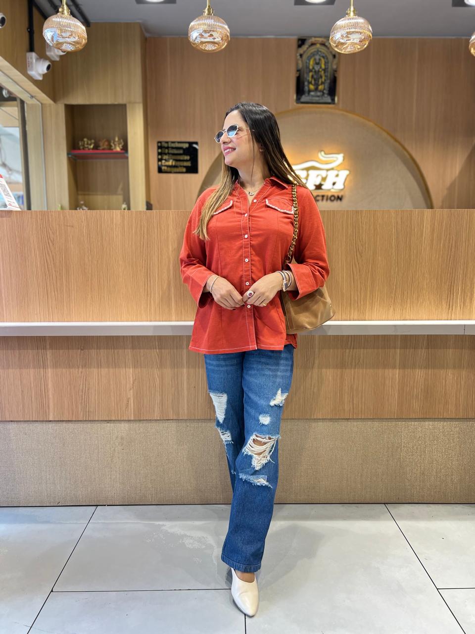 Pure Linen Cotton Orange Short Top