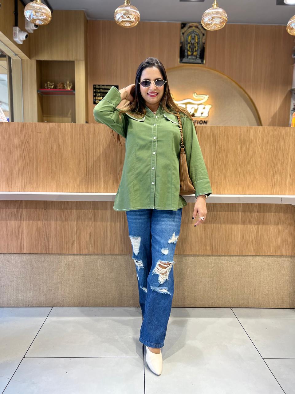 Pure Linen Cotton Green Short Top
